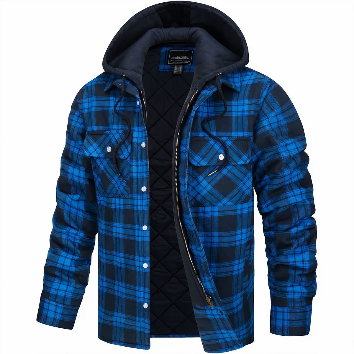 heren geruite overshirt jas met rits in blauw