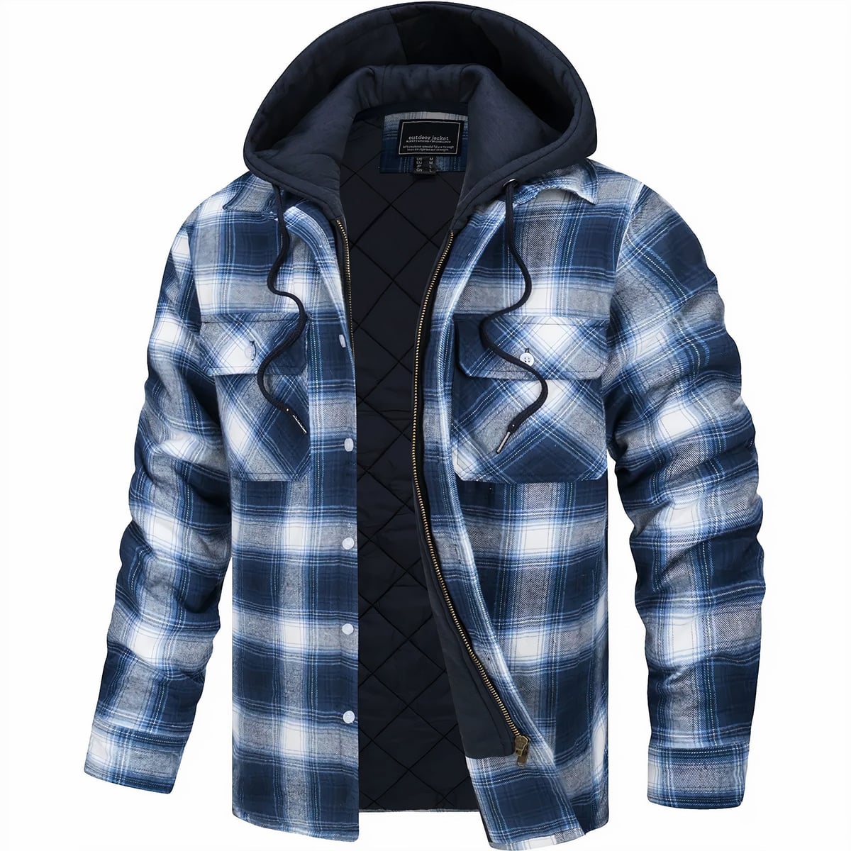 heren geruite overshirt jas met rits in donkerblauw
