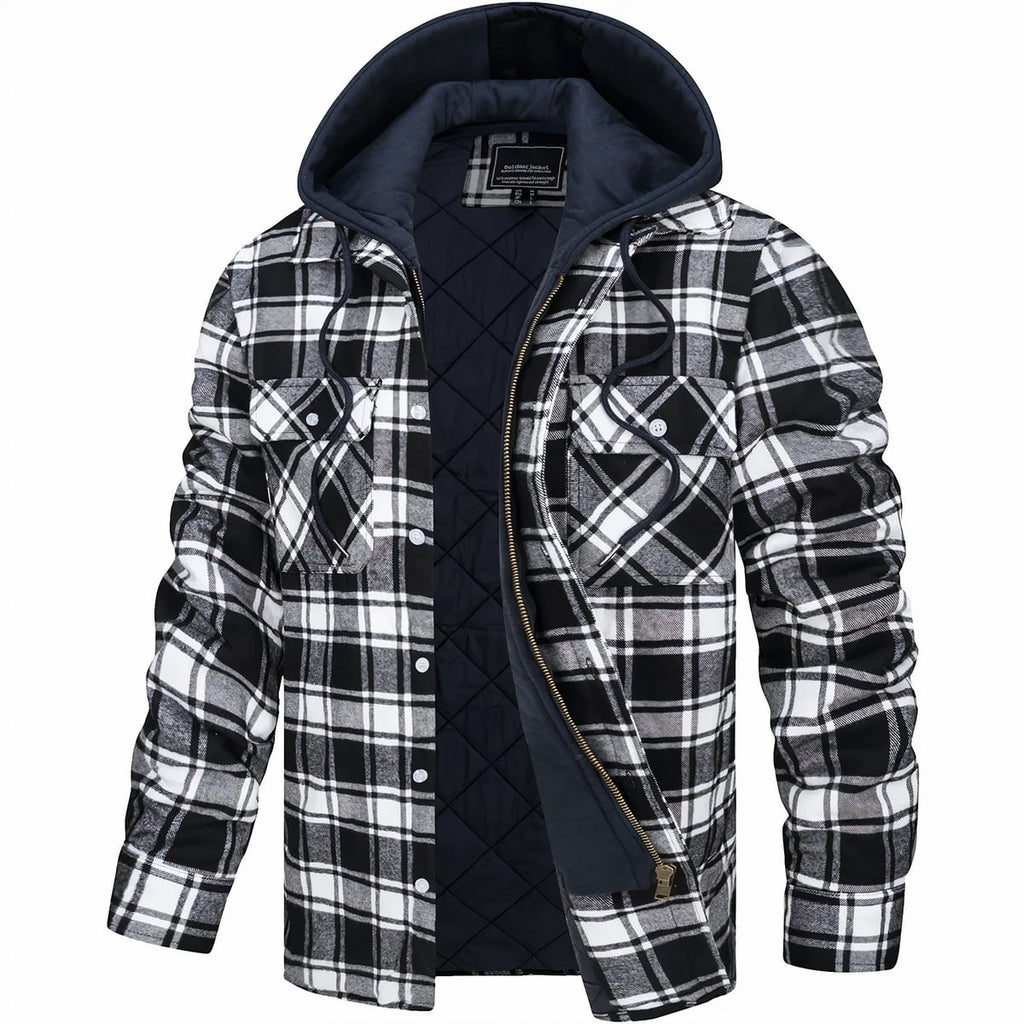 heren geruite overshirt jas met rits in zwart