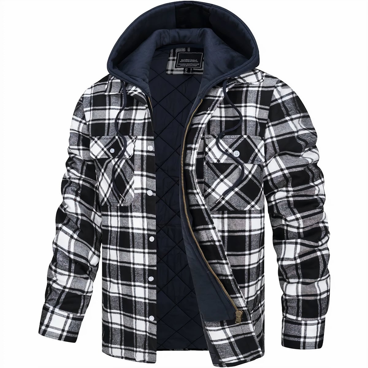 heren geruite overshirt jas met rits in zwart