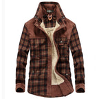 heren geruite overshirt jas met zakken in roodbruin