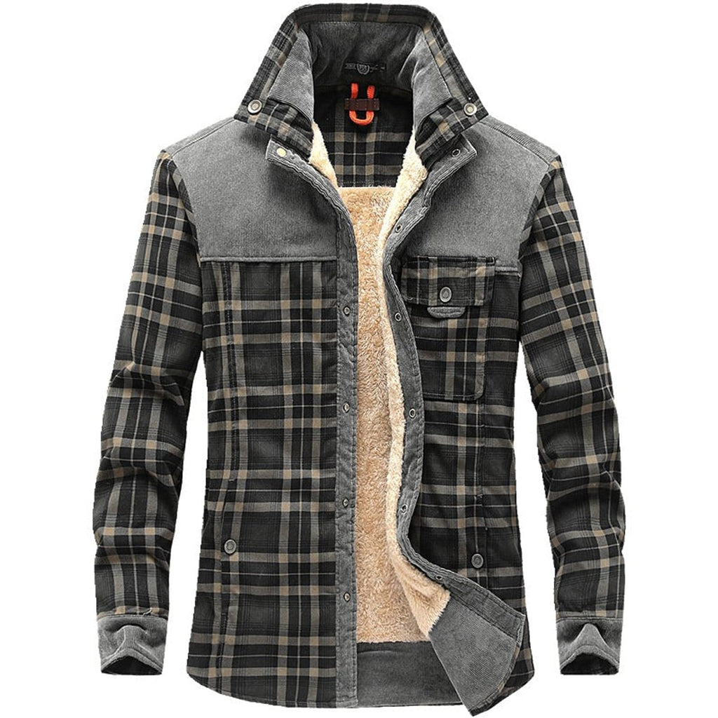heren geruite overshirt jas met zakken in donker olijf