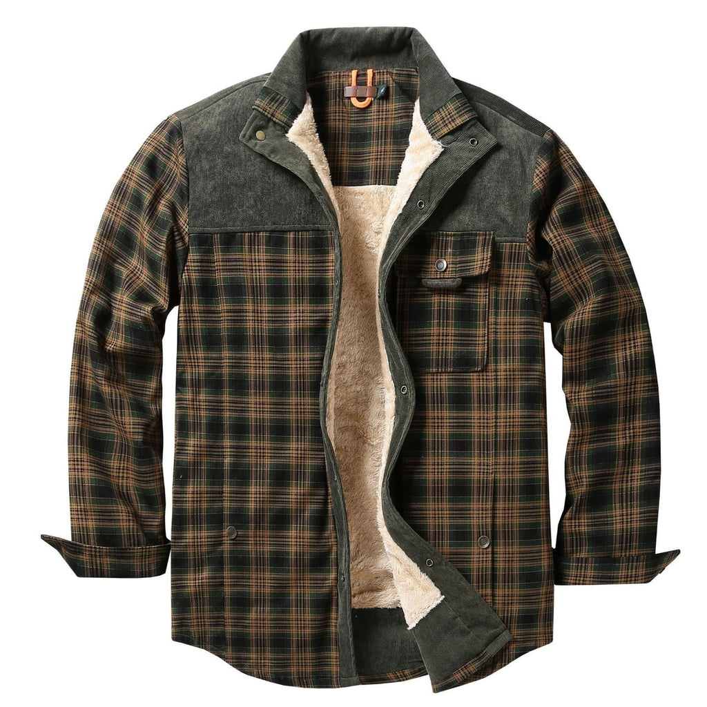 heren geruite overshirt met teddyvoering in lichtgroen