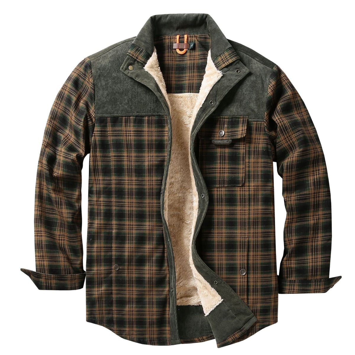 heren geruite overshirt met teddyvoering in lichtgroen