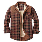 heren geruite overshirt met teddyvoering in roodbruin