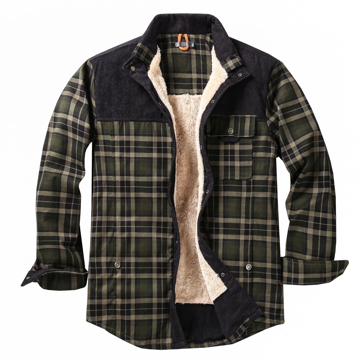 heren geruite overshirt met teddyvoering in zwart