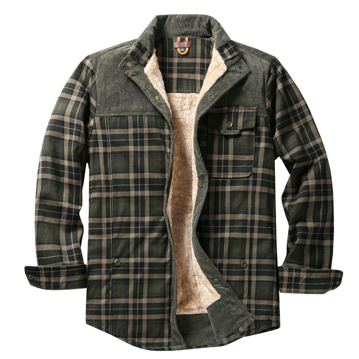 heren geruite overshirt met teddyvoering in donkergroen