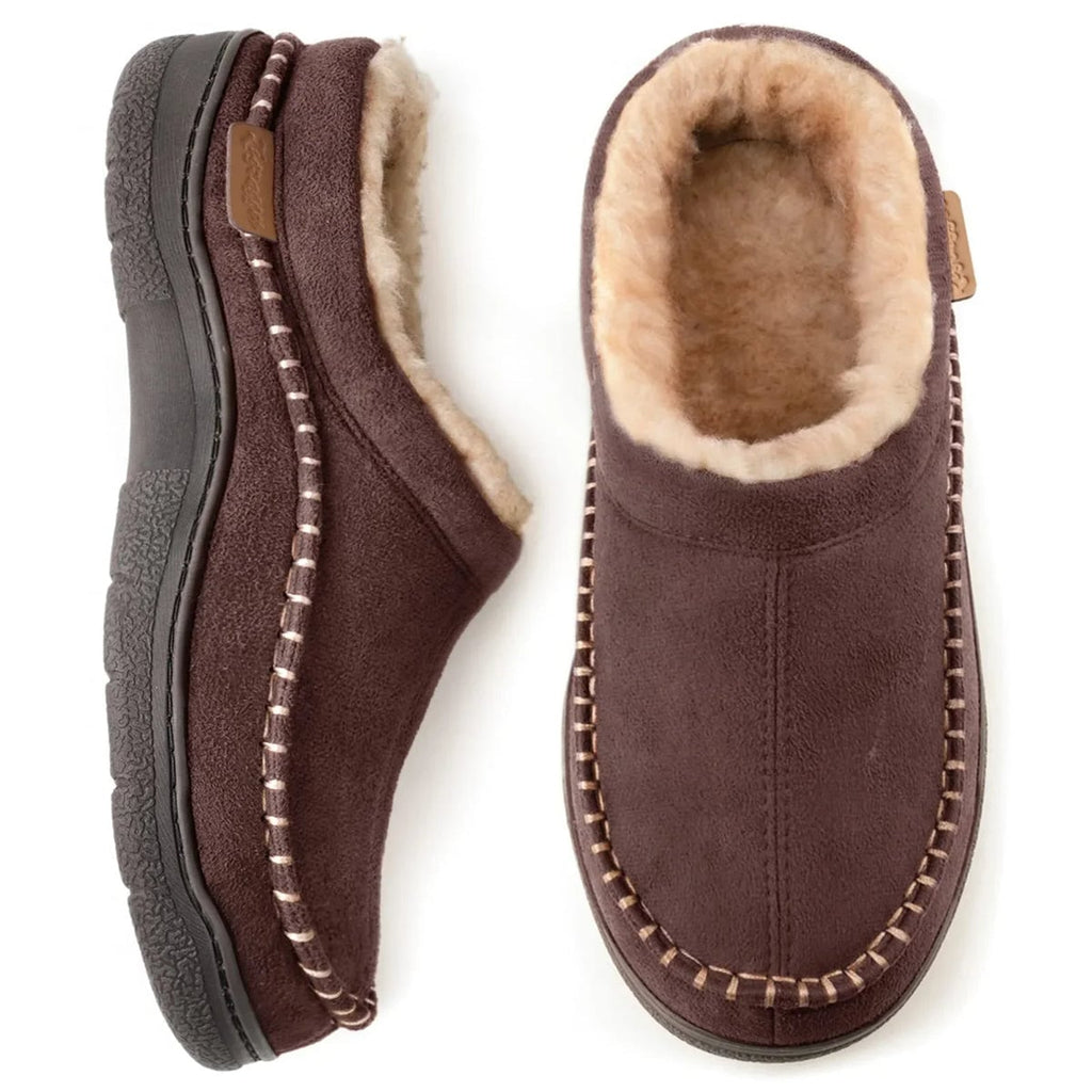 heren gesloten pantoffel met imitatiebont in bruin