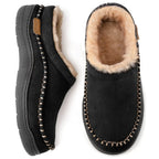 heren gesloten pantoffel met imitatiebont in zwart beige
