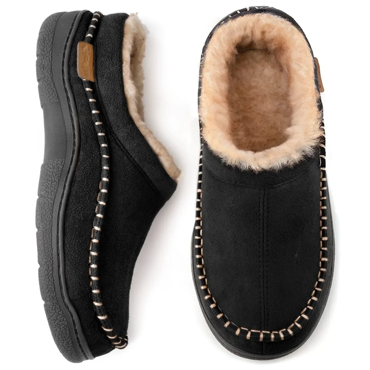 heren gesloten pantoffel met imitatiebont in zwart beige