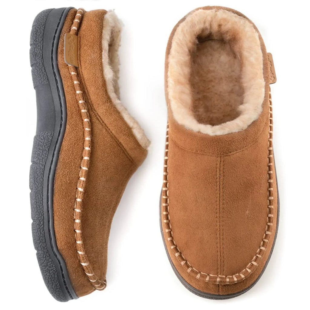 heren gesloten pantoffel met imitatiebont in kaki