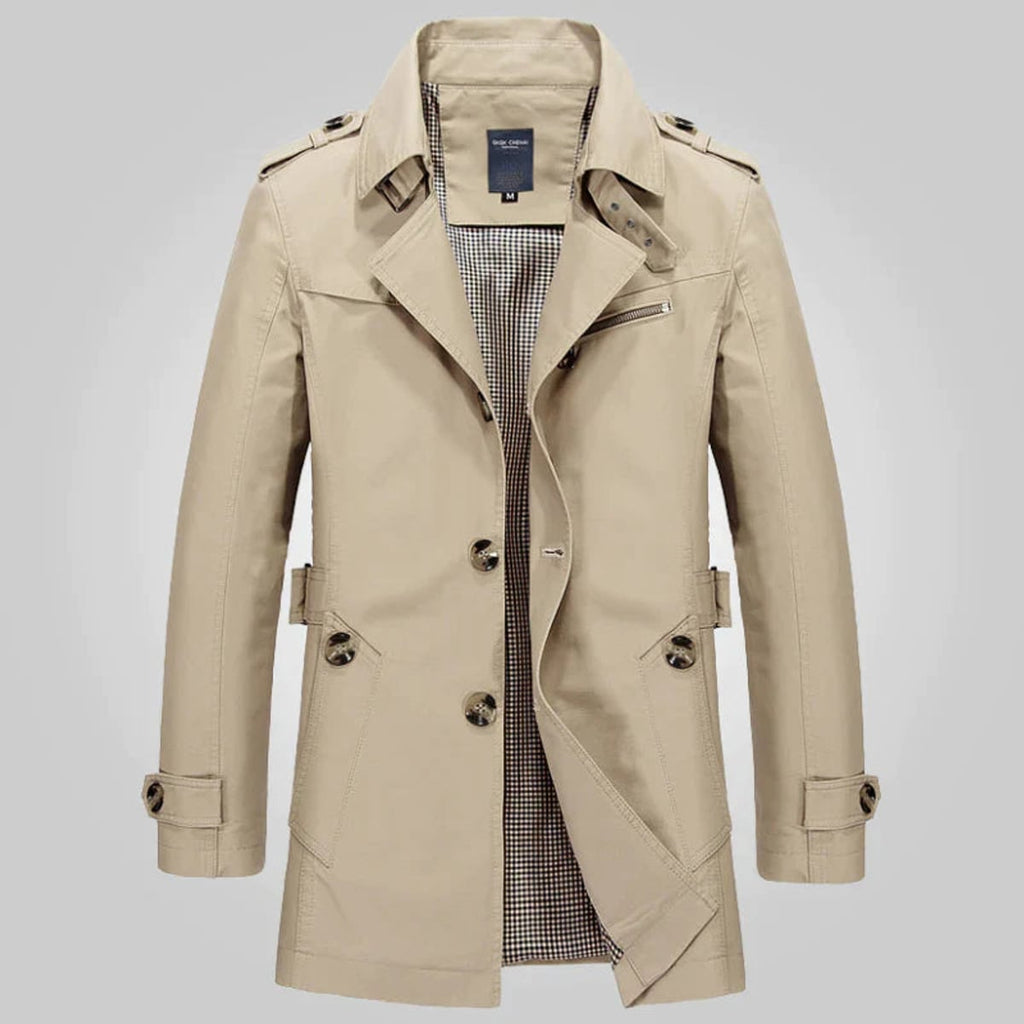 heren getailleerde trenchcoat met revers in khaki