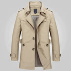 heren getailleerde trenchcoat met revers in khaki