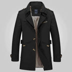 heren getailleerde trenchcoat met revers in zwart