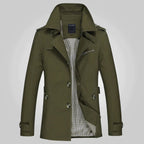heren getailleerde trenchcoat met revers in groen