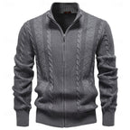 heren getailleerde zip-up cardigan met staande kraag in donkergrijs