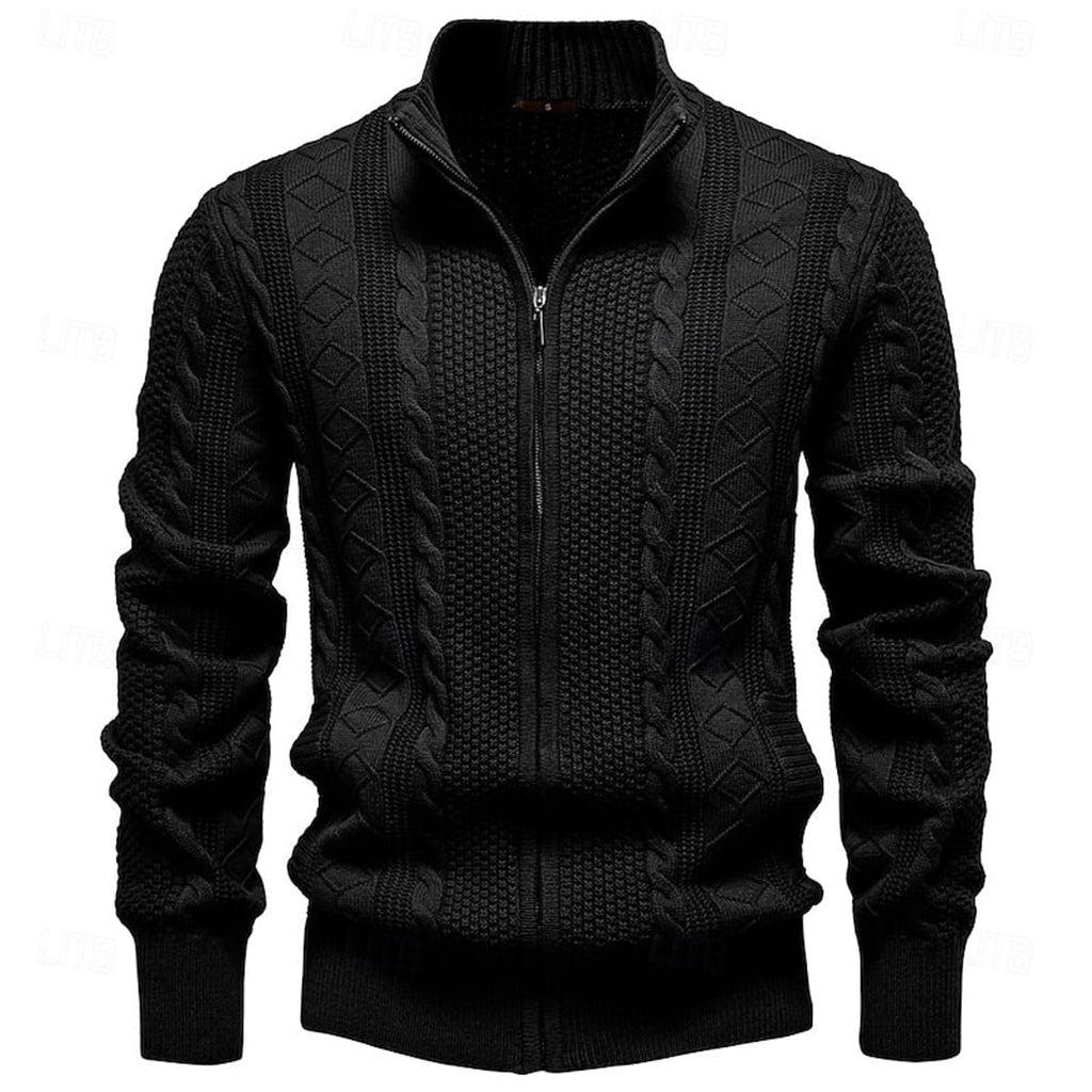 heren getailleerde zip-up cardigan met staande kraag in zwart