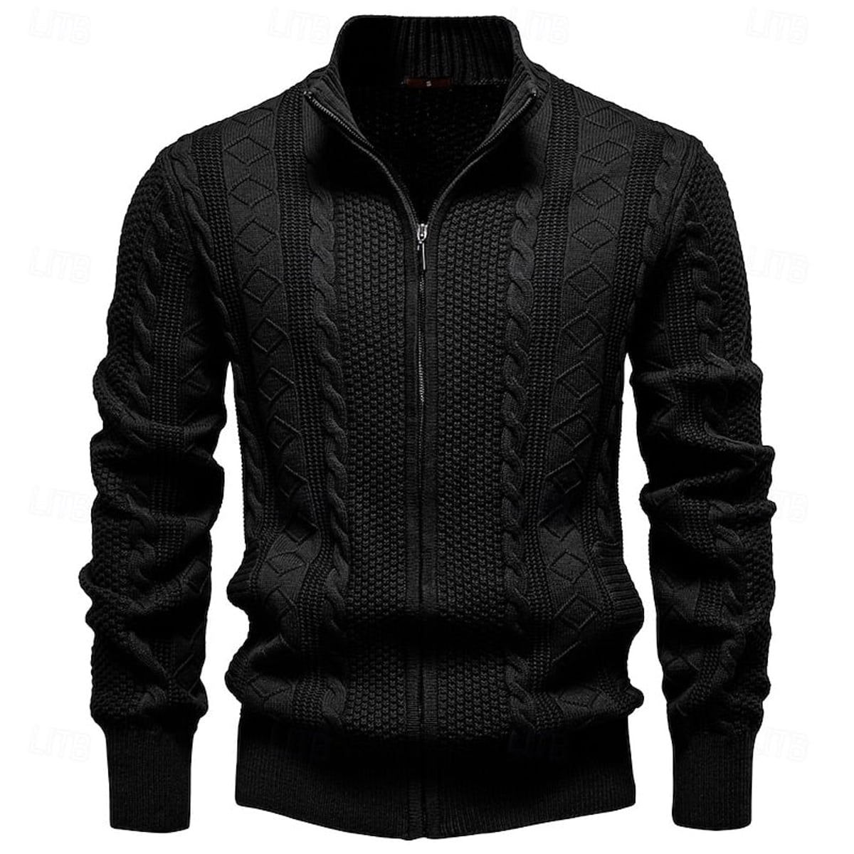 heren getailleerde zip-up cardigan met staande kraag in zwart