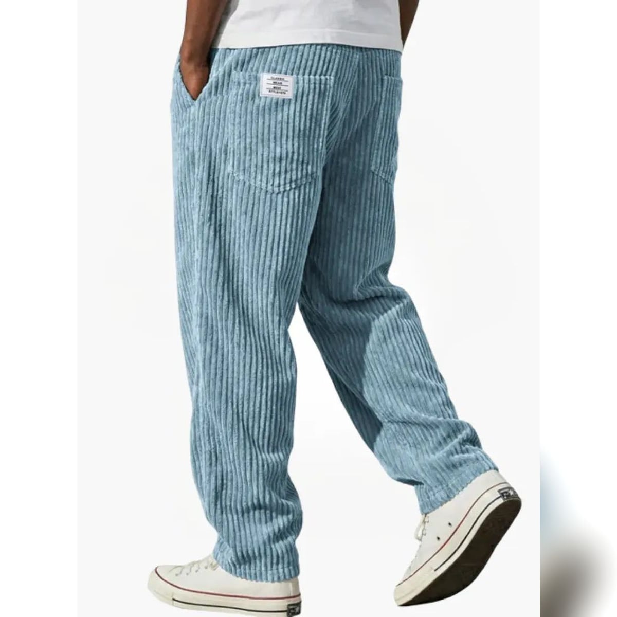 heren getextureerde slim fit broek met elastische taille in lichtblauw