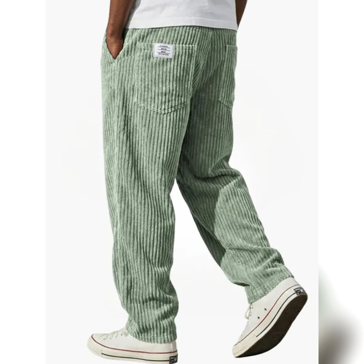 heren getextureerde slim fit broek met elastische taille in lichtgroen