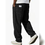 heren getextureerde slim fit broek met elastische taille in zwart