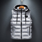 heren gewatteerd vest met afneembare capuchon in lichtgrijs