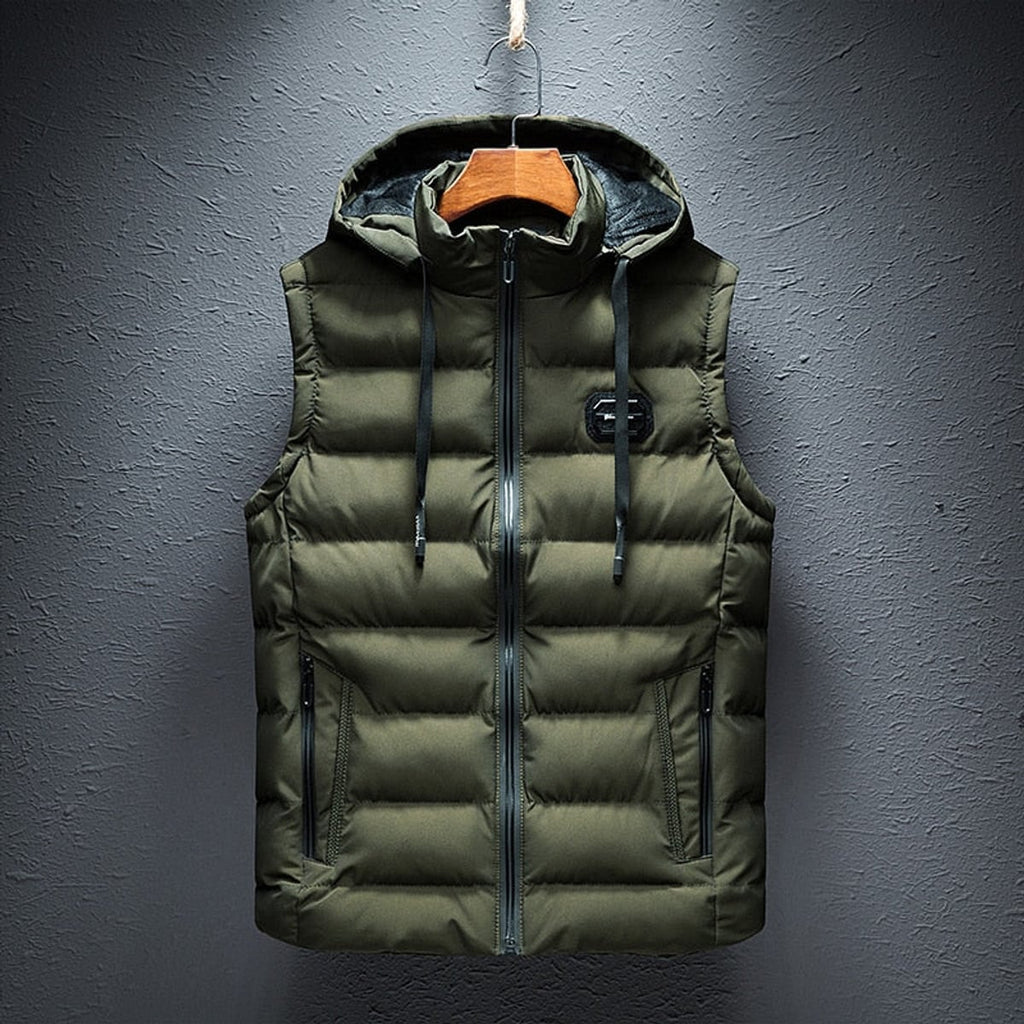heren gewatteerd vest met afneembare capuchon in groen