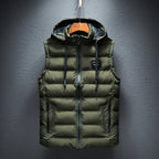 heren gewatteerd vest met afneembare capuchon in groen