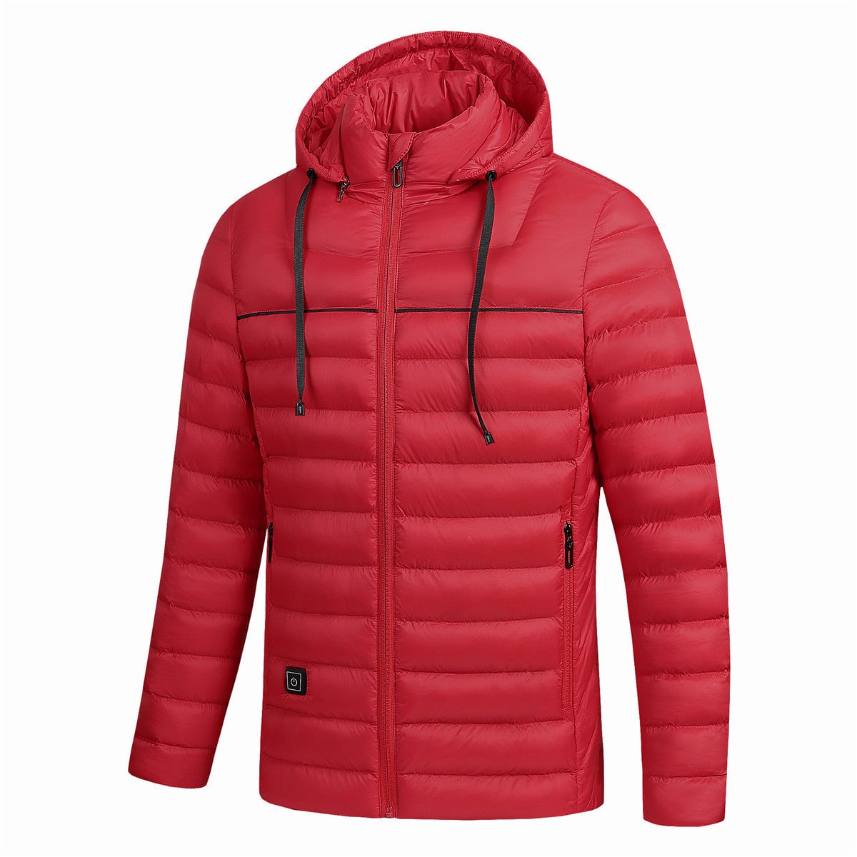 heren gewatteerde jas met capuchon in rood