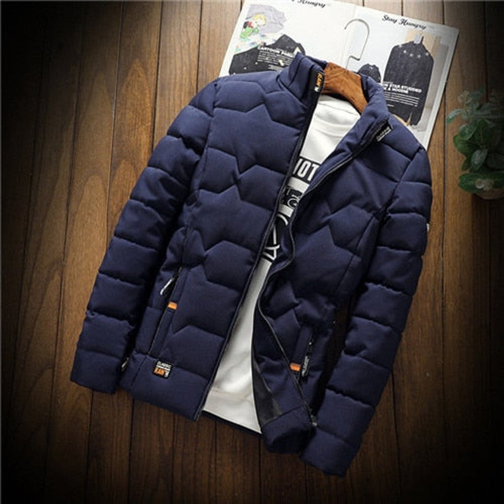 heren gewatteerde jas met ritsluiting blauw