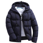 heren gewatteerde parka jas met capuchon in marineblauw