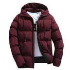 heren gewatteerde parka jas met capuchon in rood