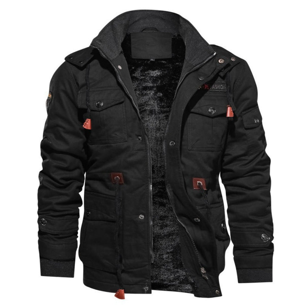 heren gewatteerde zip-up jas met staande kraag in zwart