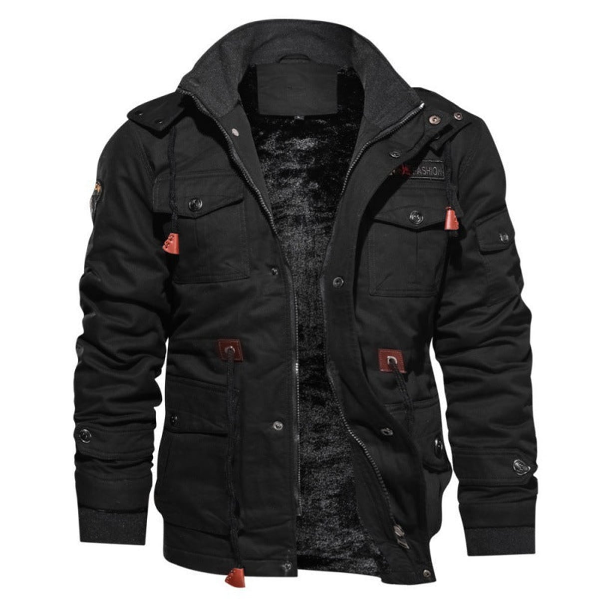 heren gewatteerde zip-up jas met staande kraag in zwart