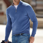 heren half-zip pullover met staande kraag in blauw