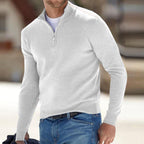 heren half-zip pullover met staande kraag in wit