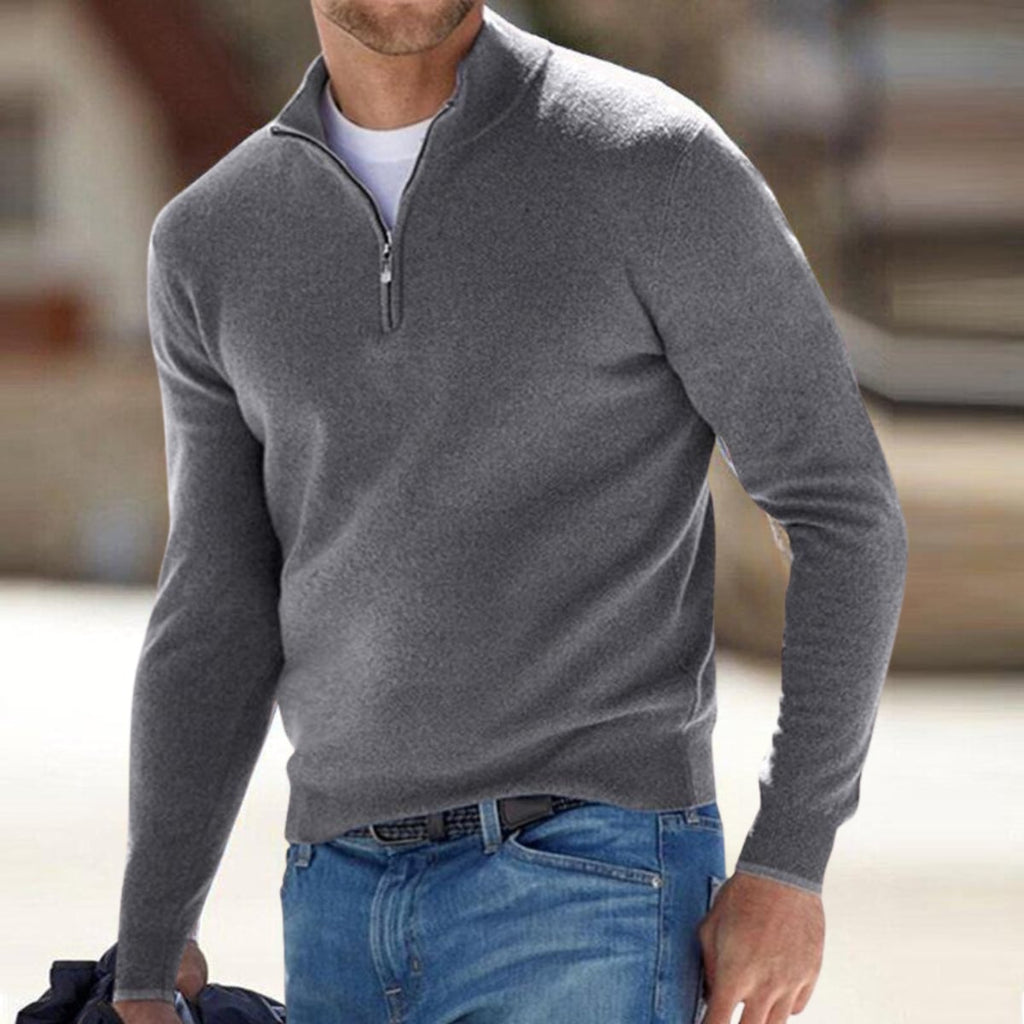 heren half-zip pullover met staande kraag in grijs