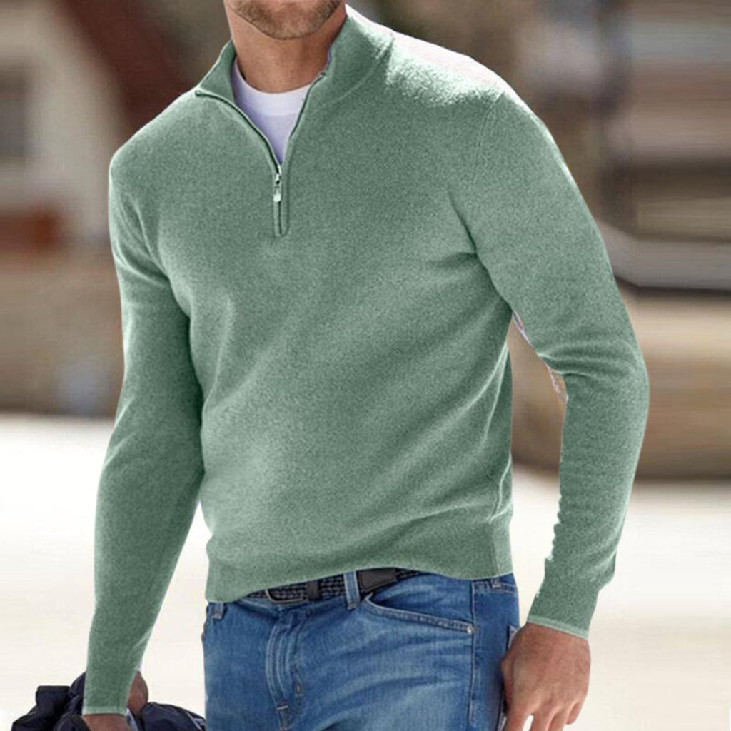 heren half-zip pullover met staande kraag in groen