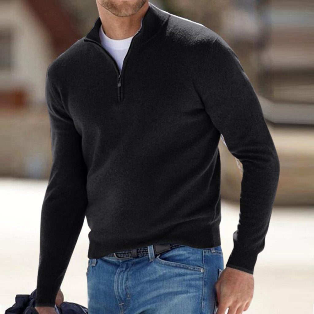 heren half-zip pullover met staande kraag in zwart