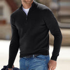 heren half-zip pullover met staande kraag in zwart