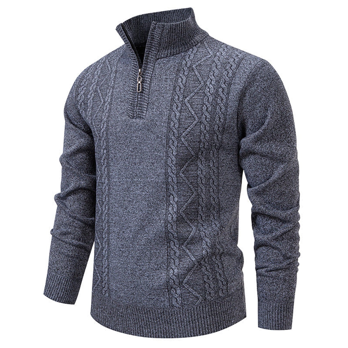 heren halfzip trui met staandboordje Lichtgrijs