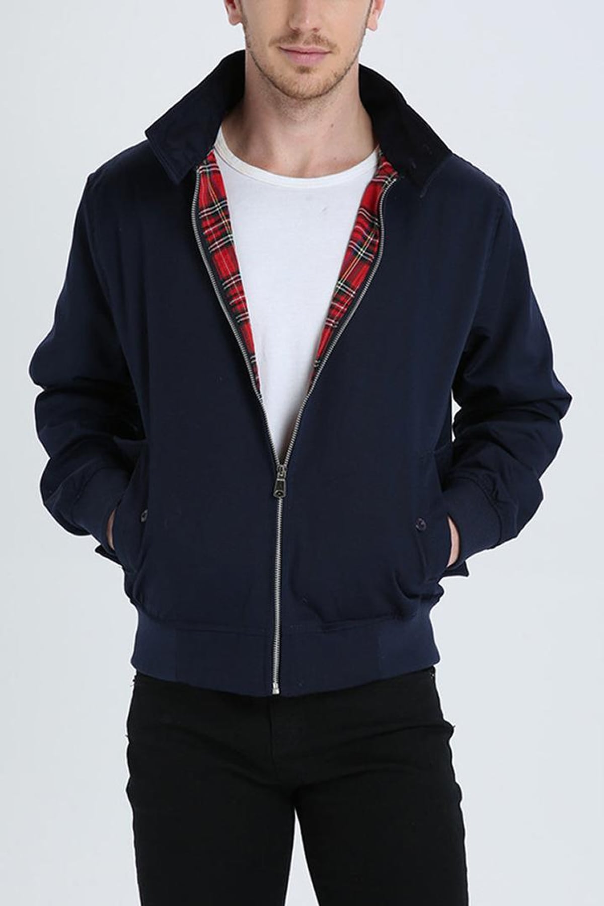 heren harrington jack met ritssluiting in donkerblauw