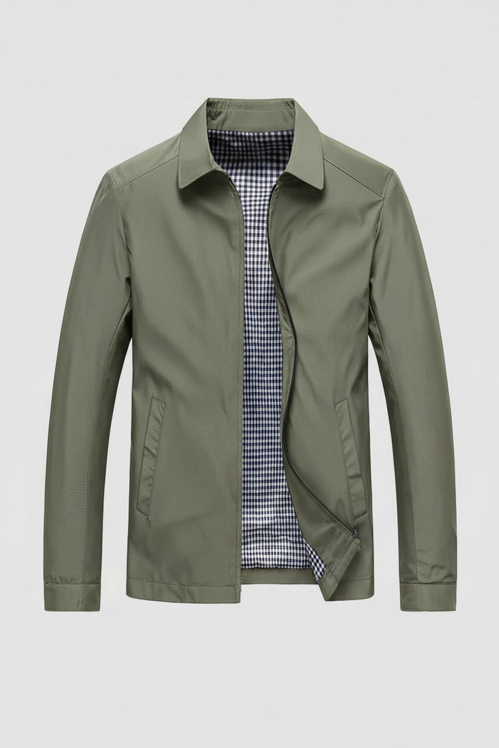 heren harrington jacket met kraag in olijf
