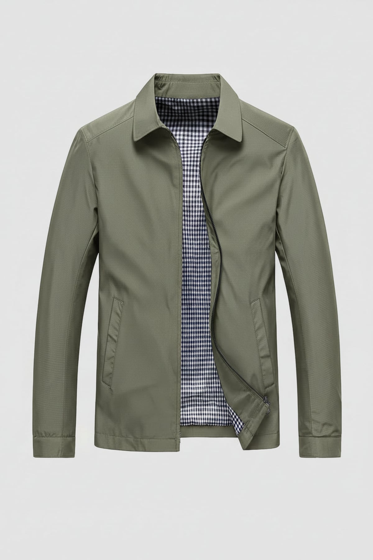 heren harrington jacket met kraag in olijf