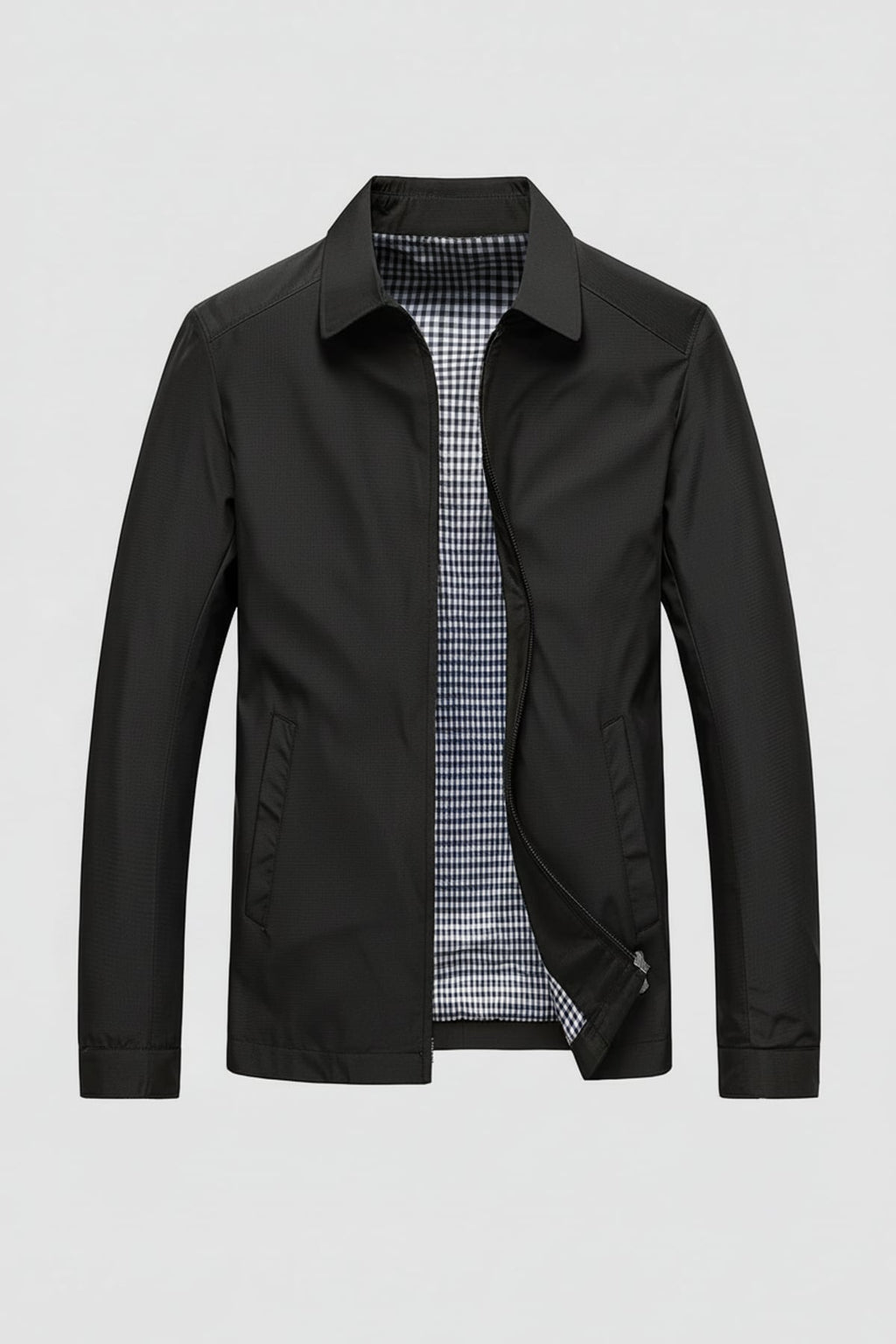 heren harrington jacket met kraag in zwart