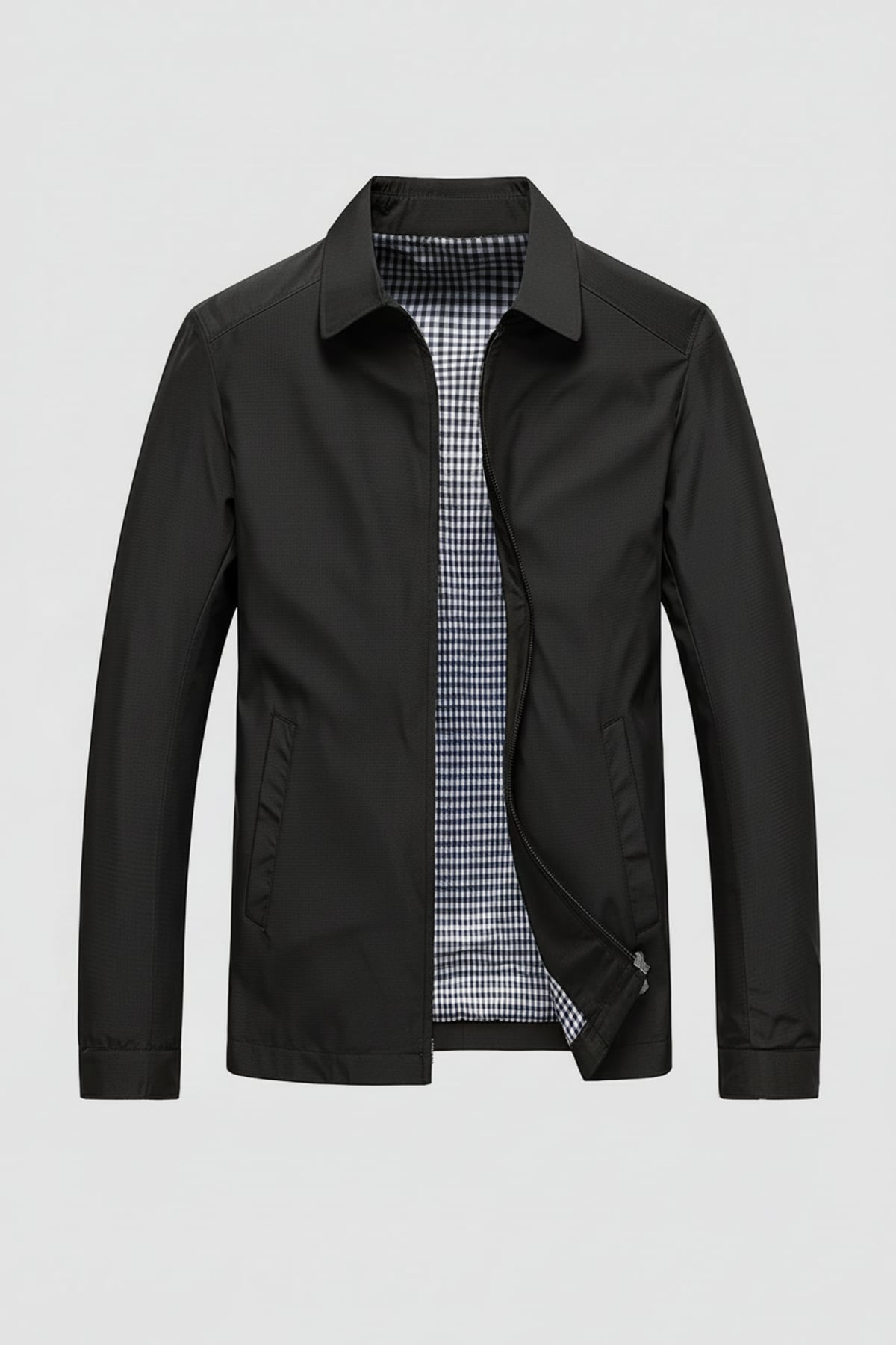 heren harrington jacket met kraag in zwart