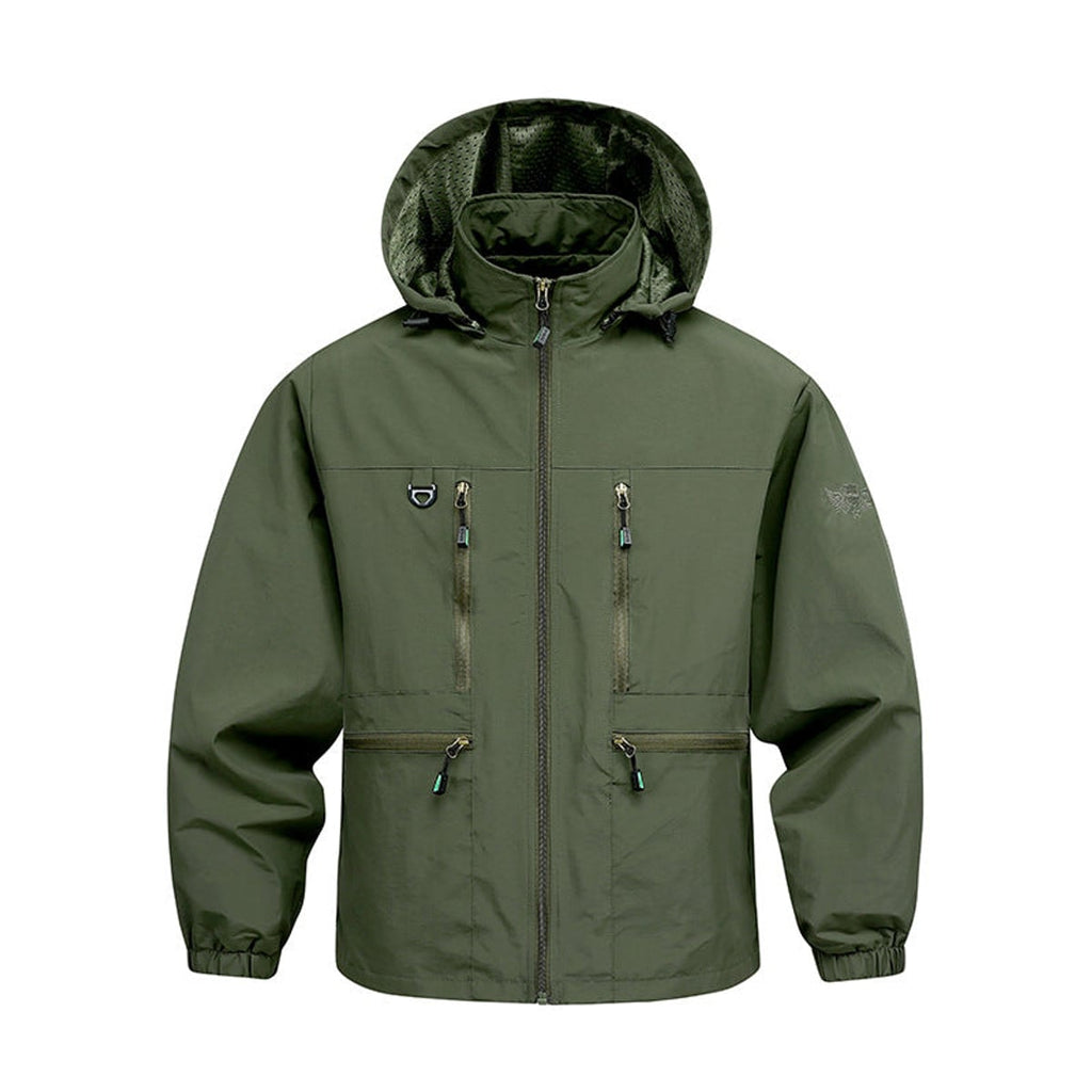 heren hooded outdoor jas met zakken Legergroen