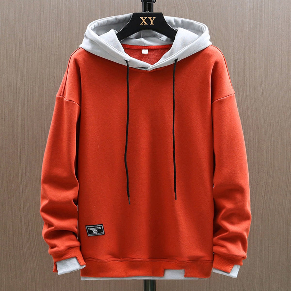 heren hoodie met contrasterende capuchon in oranje