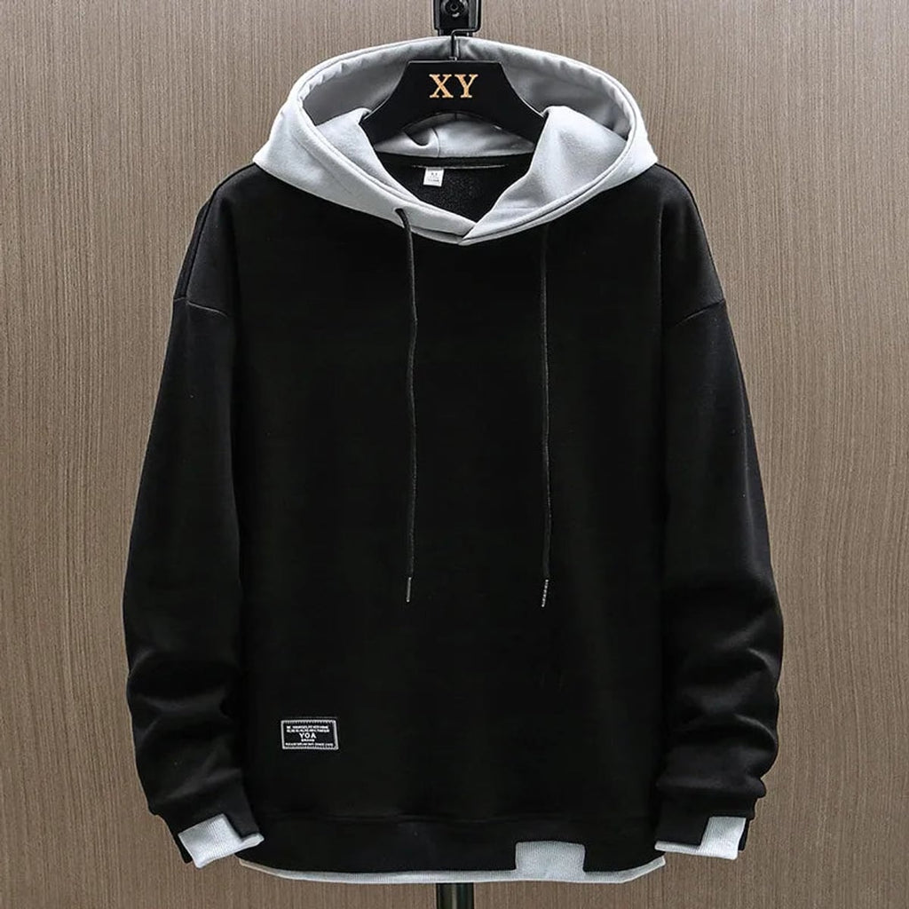 heren hoodie met contrasterende capuchon in zwart