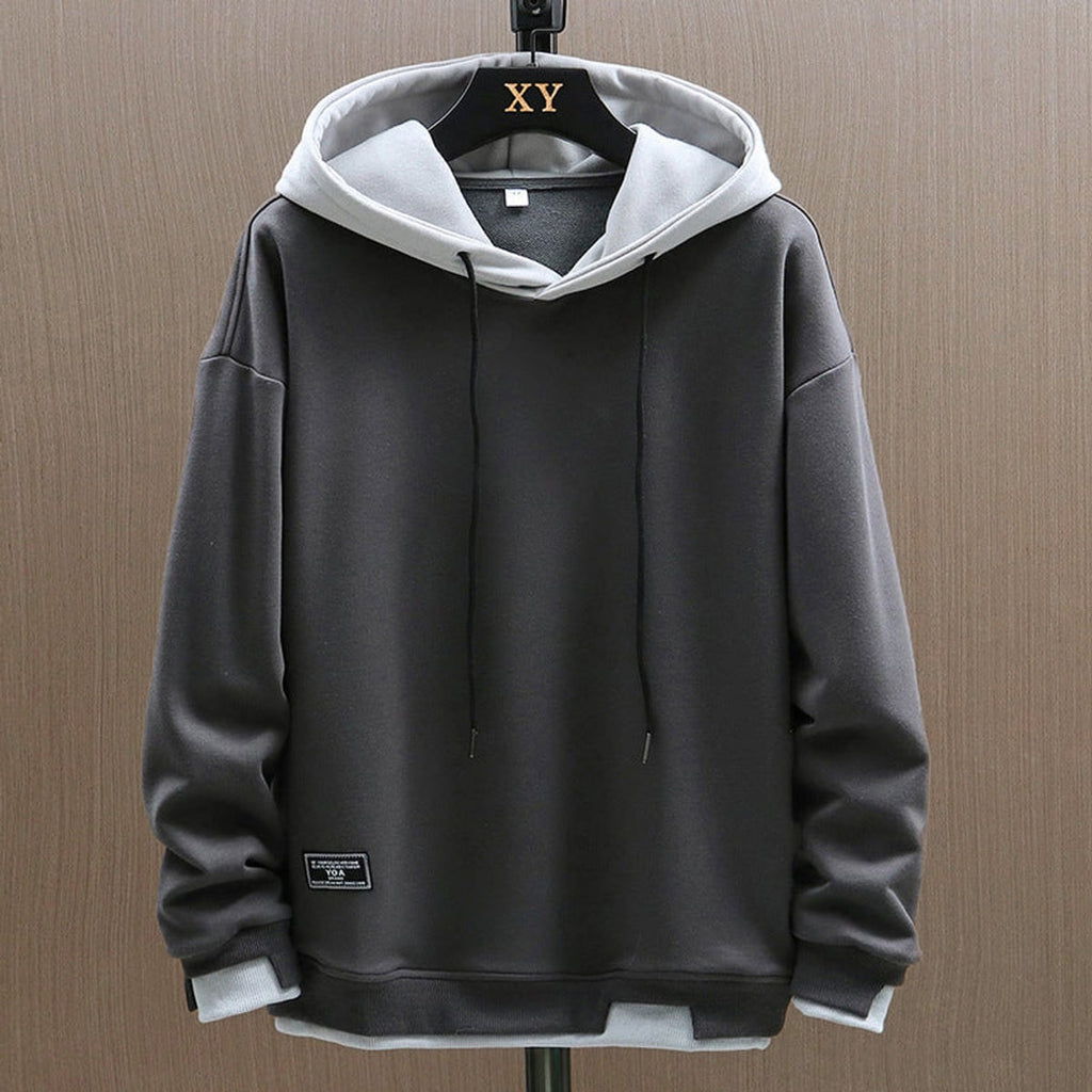 heren hoodie met contrasterende capuchon in grijs